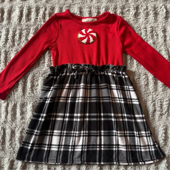 Dream Girl Christmas Dress Red Peppermint Plaid 3T Holiday - Picture 2 of 7
